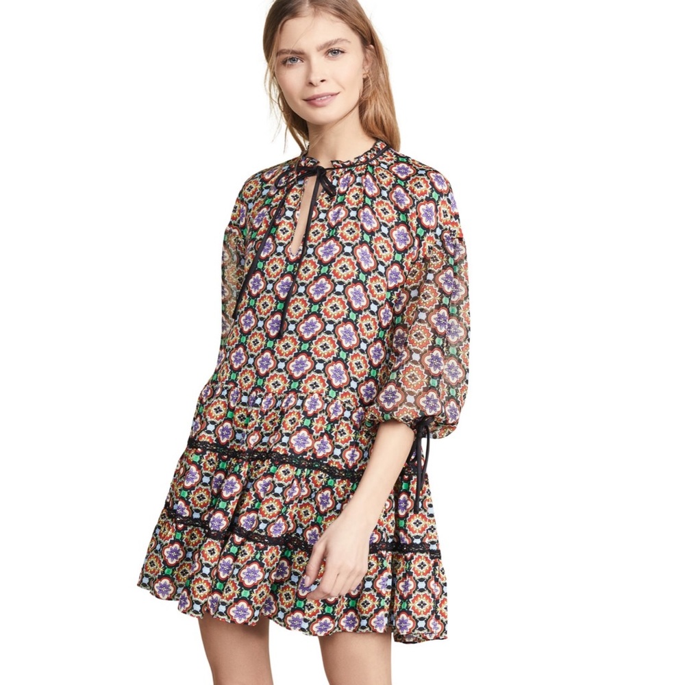Alice + Olivia Arnette Palace Tile Tiered Tunic Mini Dress Size Medium